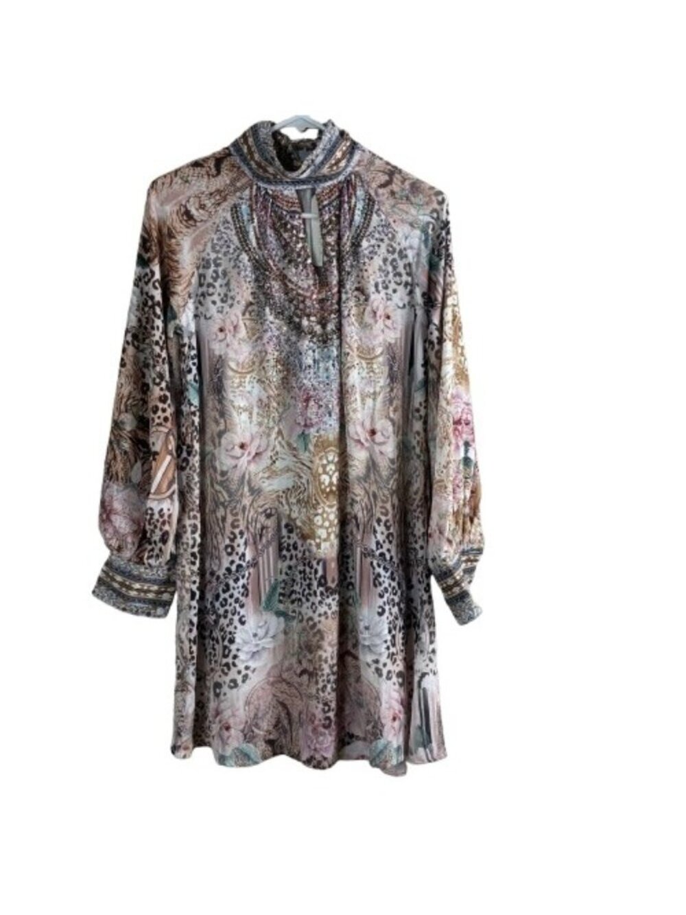 NEW Gems By Lorraine Exclusive Print Embellished High Neck Blouse Sz 6 Boho Luxe